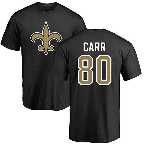 Men New Orleans Saints Black Austin Carr Name and Number Logo NFL Football #80 T Shirt